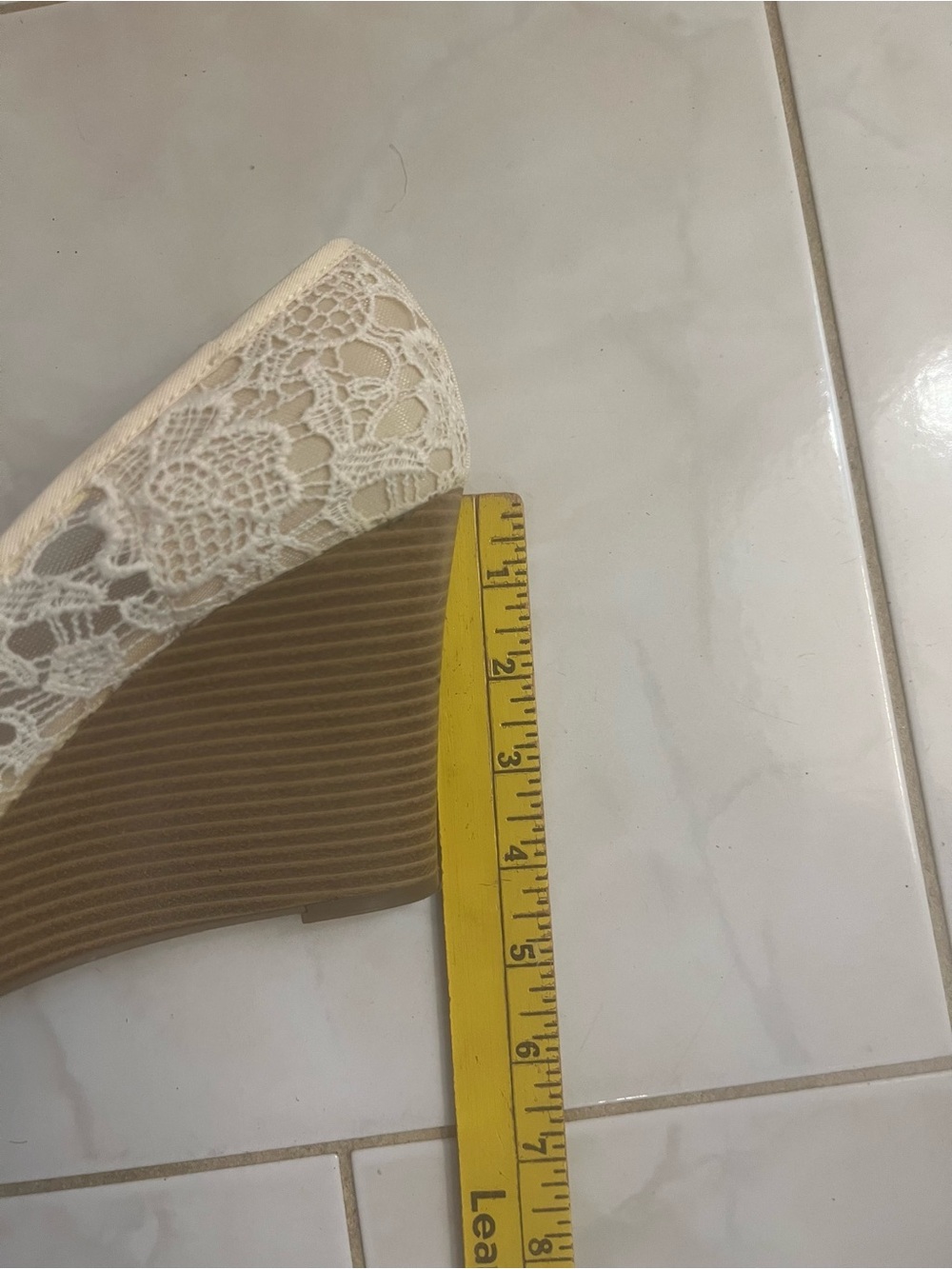 American Eagle Outfitters Women’s Cream Lace Peep-Toe Wedges with Bow Accent - Picture 10 of 13